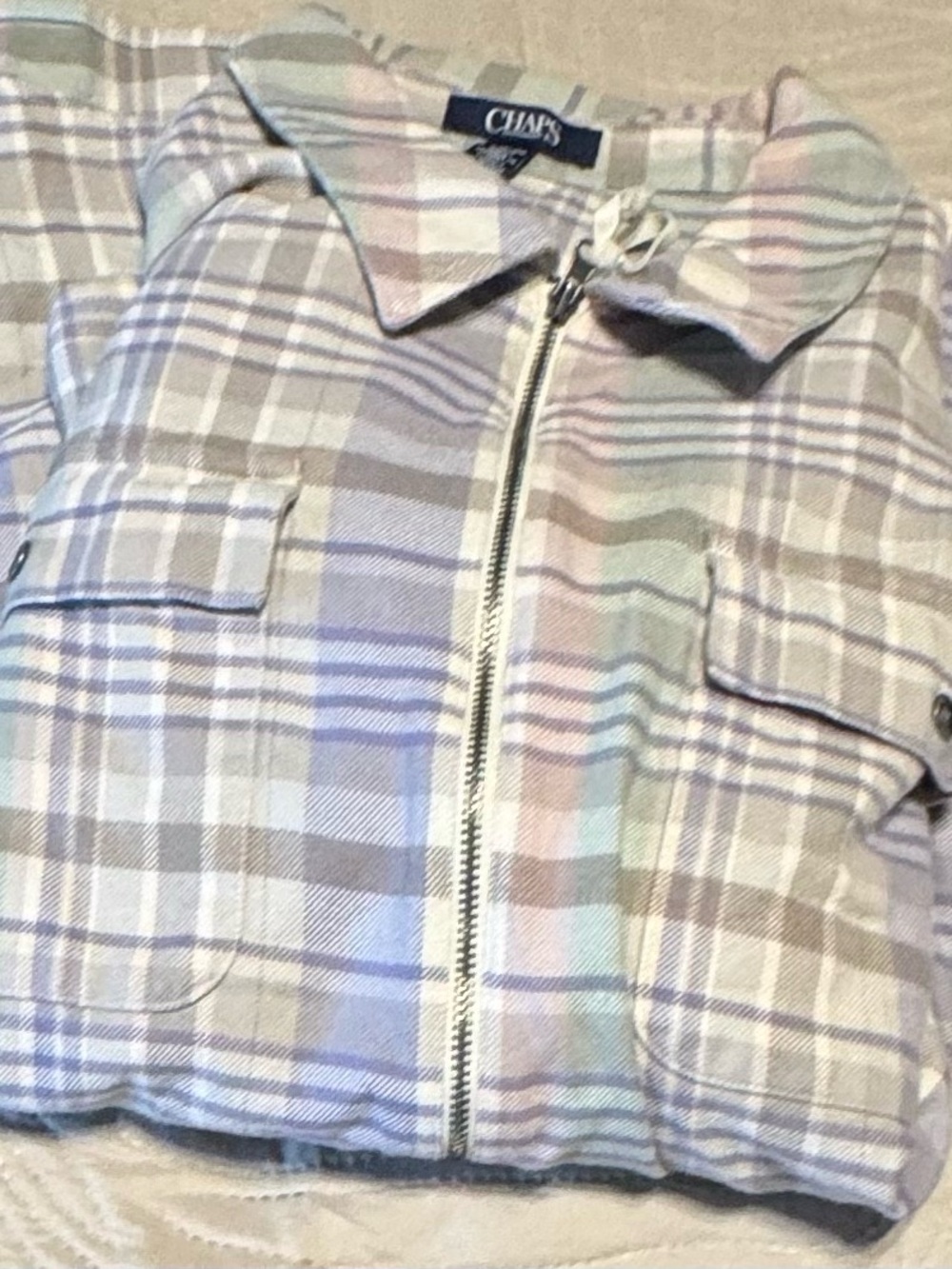 Chaps Women’s Plaid Zip Jacket in Pastel Blue, Pink & Cream XXL